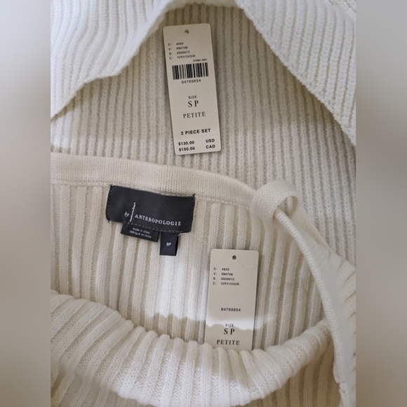 NWT Anthropologie Ivory Two Piece Sweater Set Shrug and Tank Small Petite - Picture 5 of 6